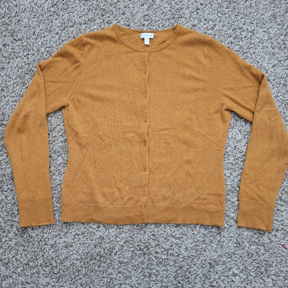 Garnet Hill Sweater Cardigan 100% Cashmere Burnt Orange Crew Neck Size Large